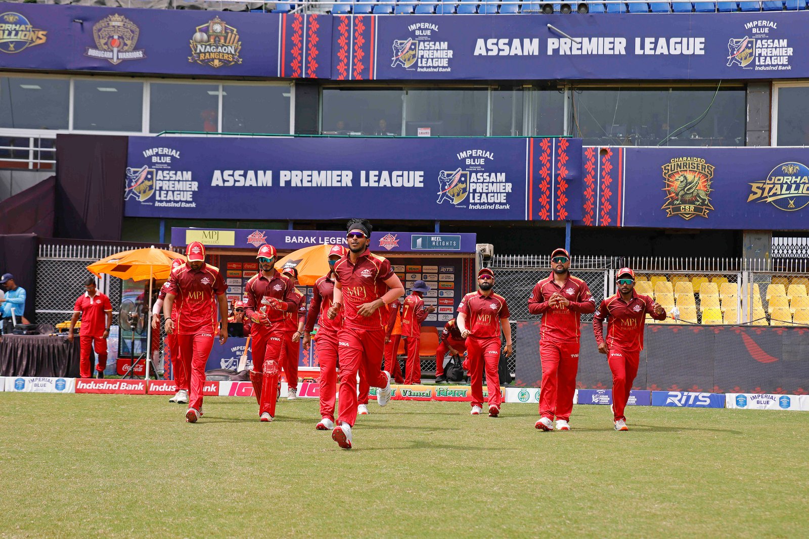 Team Barak Legends walking in during Match 7 of the APL T20 between Barak Legends and Guwahati Royals at ACA Stadium, Barsapara, Guwahati, India, on August 4, 2026.

Photo by R.Param / CREIMAS