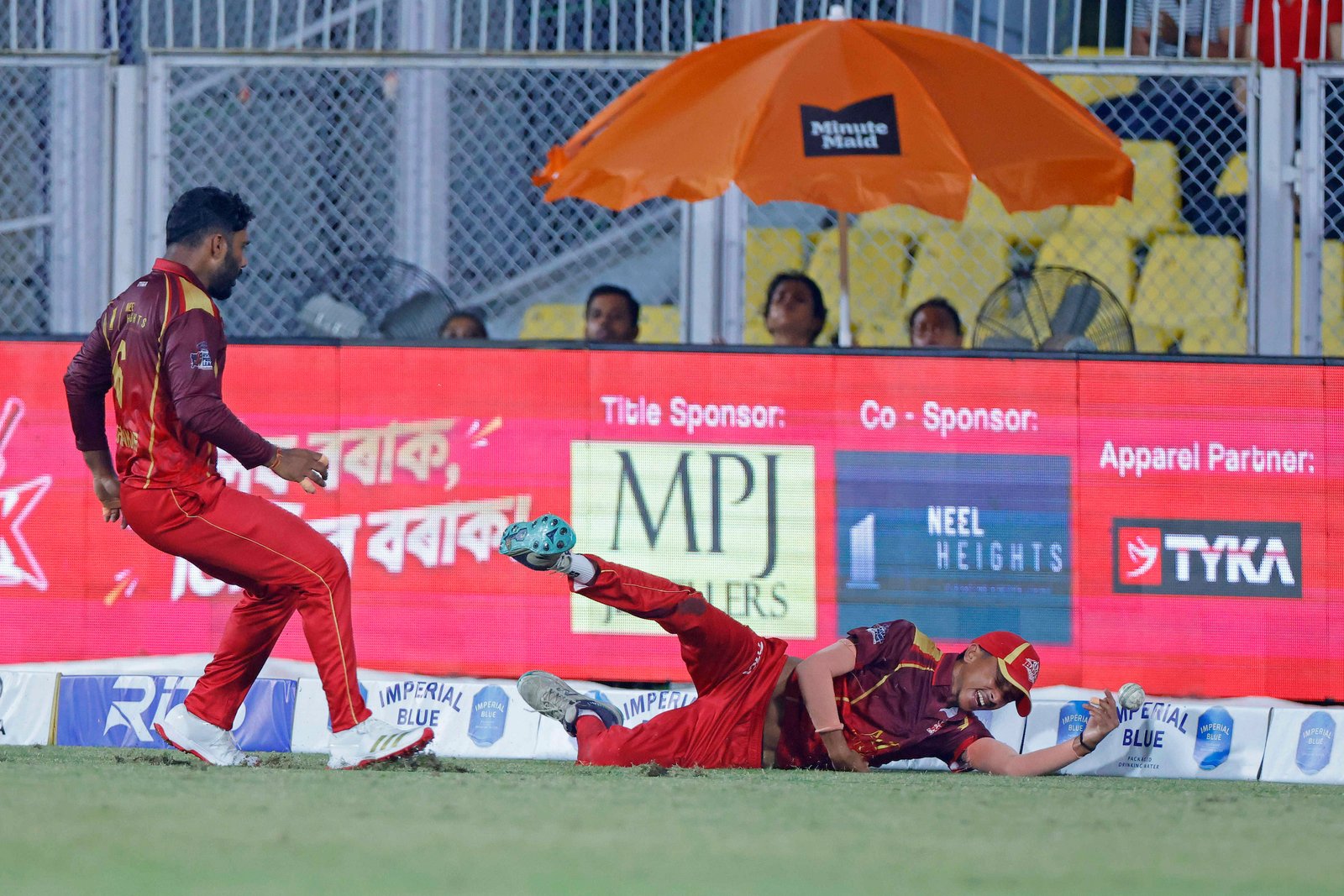 Rabi Chetry of team Barak Legends tries to stop a boundary during Match 14 of the APL T20 between Charaideo Sunrisers and Barak Legends at ACA Stadium, Barsapara, Guwahati, India, on August 7, 2026.

Photo by R.Param / CREIMAS