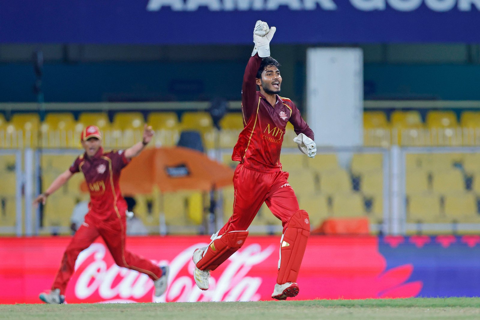 Shraban Khound of team Barak Legends appealing (given out) for the wicket of Dibakar Johori of team Charaideo Sunrisers during Match 14 of the APL T20 between Charaideo Sunrisers and Barak Legends at ACA Stadium, Barsapara, Guwahati, India, on August 7, 2026.

Photo by R.Param / CREIMAS