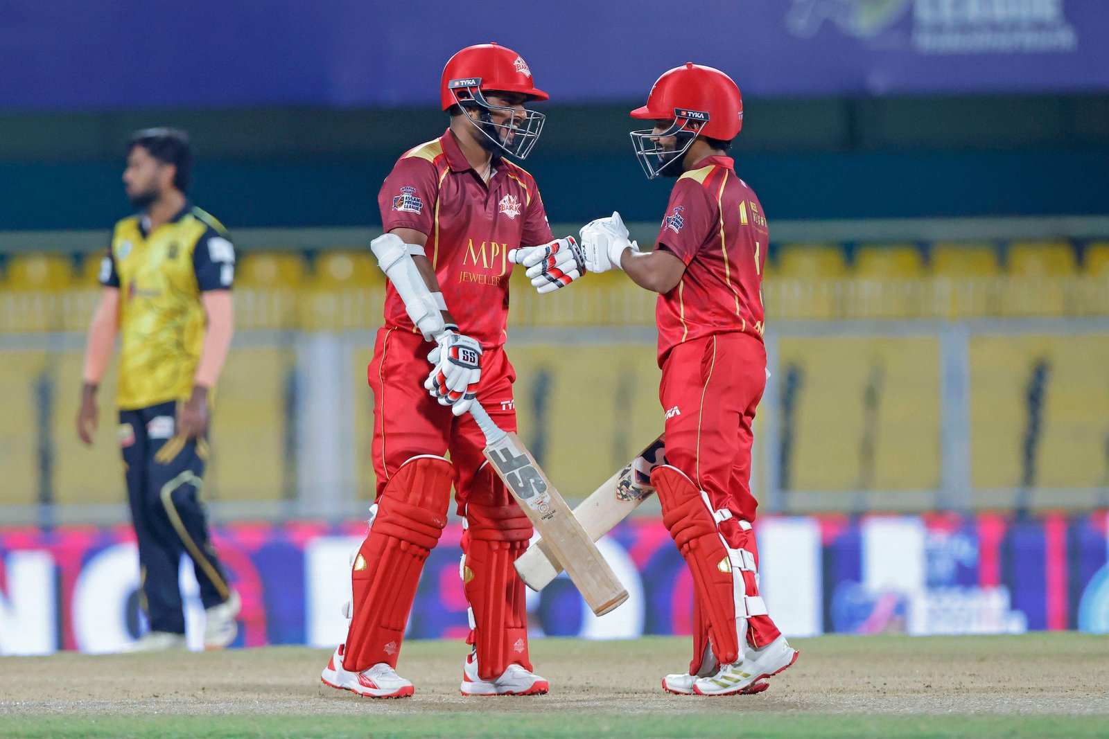 Bishal Saha of team Barak Legends and Aman Singh of team Barak Legends during Match 14 of the APL T20 between Charaideo Sunrisers and Barak Legends at ACA Stadium, Barsapara, Guwahati, India, on August 7, 2026.

Photo by R.Param / CREIMAS