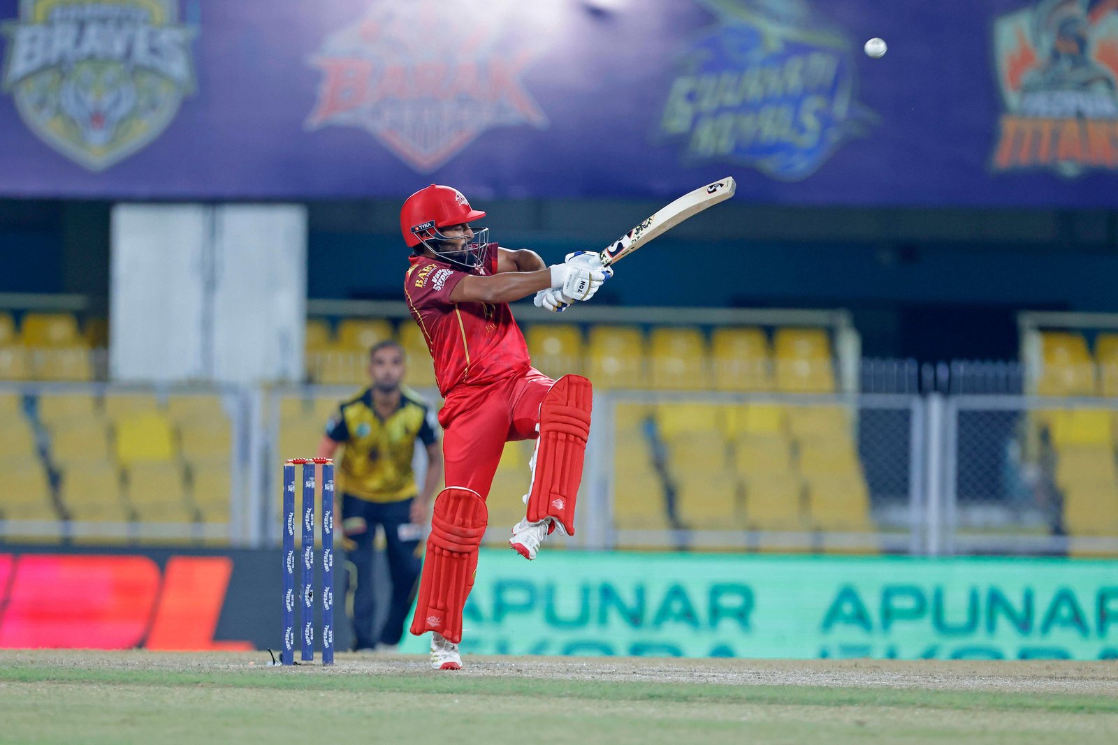 Aman Singh of team Barak Legends loses his wicket during Match 14 of the APL T20 between Charaideo Sunrisers and Barak Legends at ACA Stadium, Barsapara, Guwahati, India, on August 7, 2026.

Photo by R.Param / CREIMAS