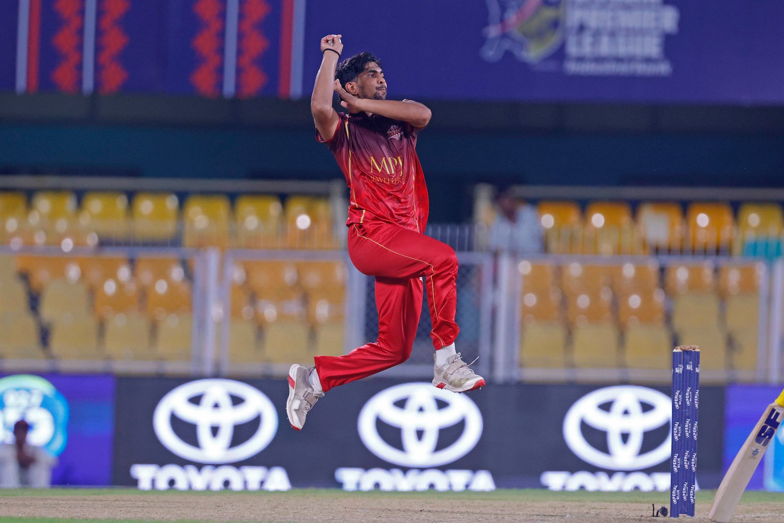 Harsh Kumar of team Barak Legends bowling during Match 3 of the APL T20 between Barak Legends and Nagaon Rangers at ACA Stadium, Barsapara, Guwahati, India, on August 2, 2026.

Photo by R.Param / CREIMAS
