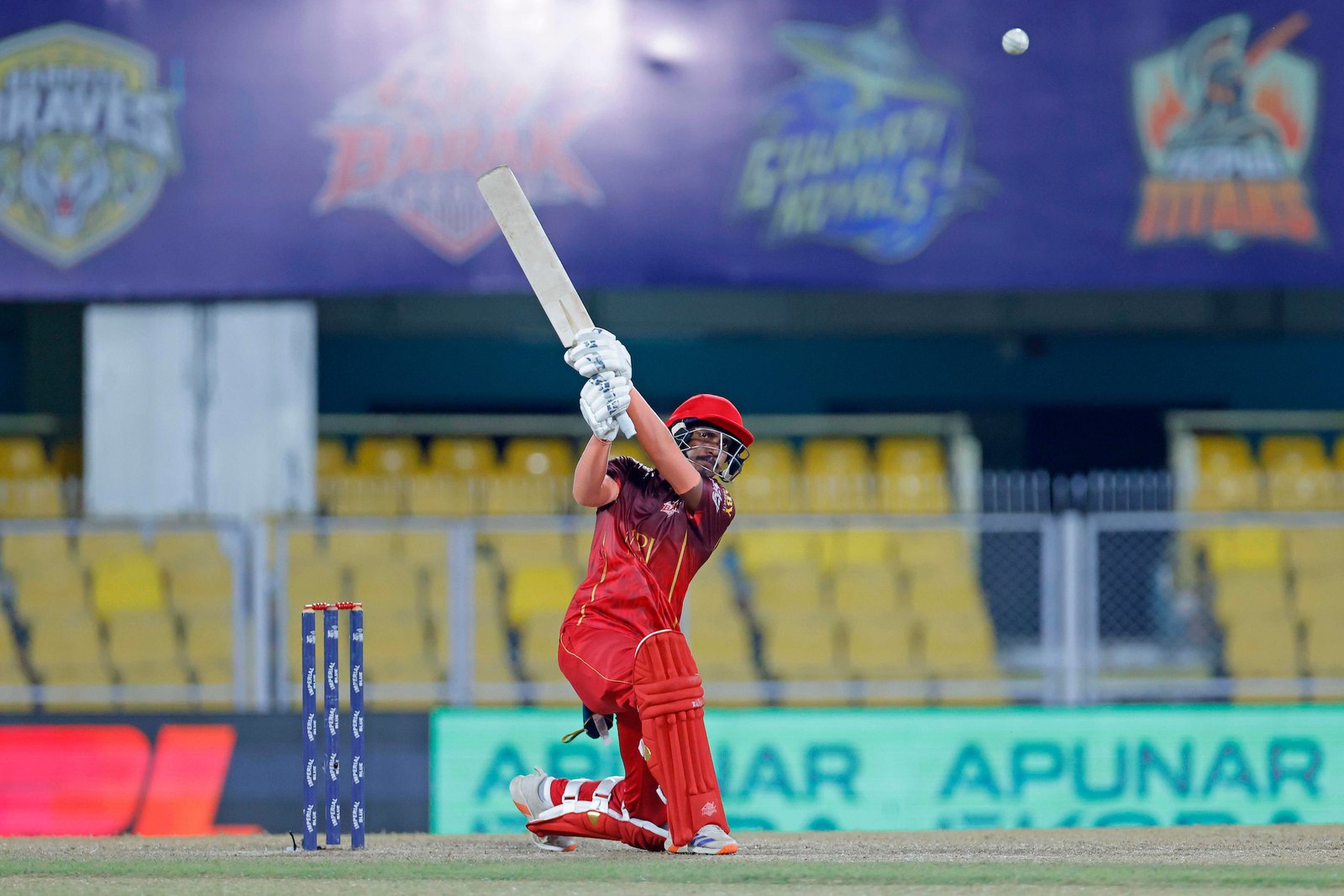 Barunjyoti Malakar of team Barak Legends batting during Match 14 of the APL T20 between Charaideo Sunrisers and Barak Legends at ACA Stadium, Barsapara, Guwahati, India, on August 7, 2026.

Photo by R.Param / CREIMAS
