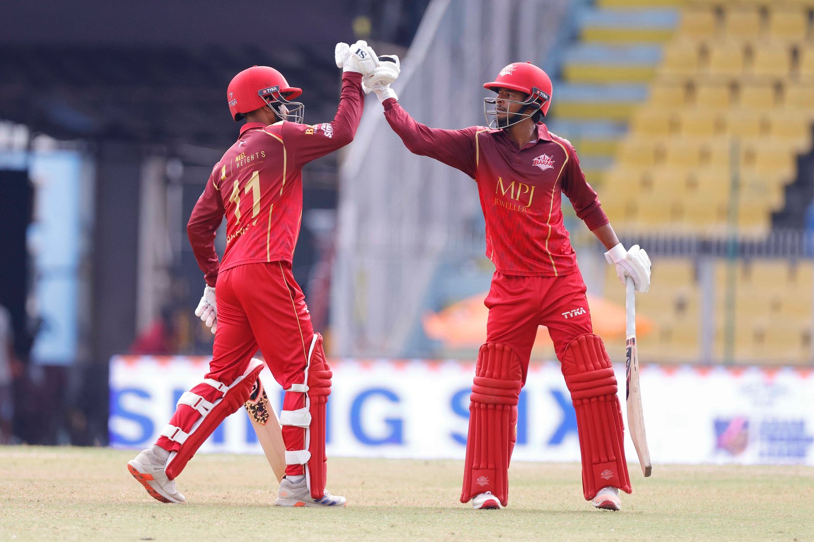 Abdul Ajij Kuraishi of team Barak Legends hits a six of the last ball of the first innings during Match 29 of the APL T20 between Charaideo Sunrisers and Barak Legends at ACA Stadium, Barsapara, Guwahati, India, on August 15, 2026.

Photo by R.Param / CREIMAS