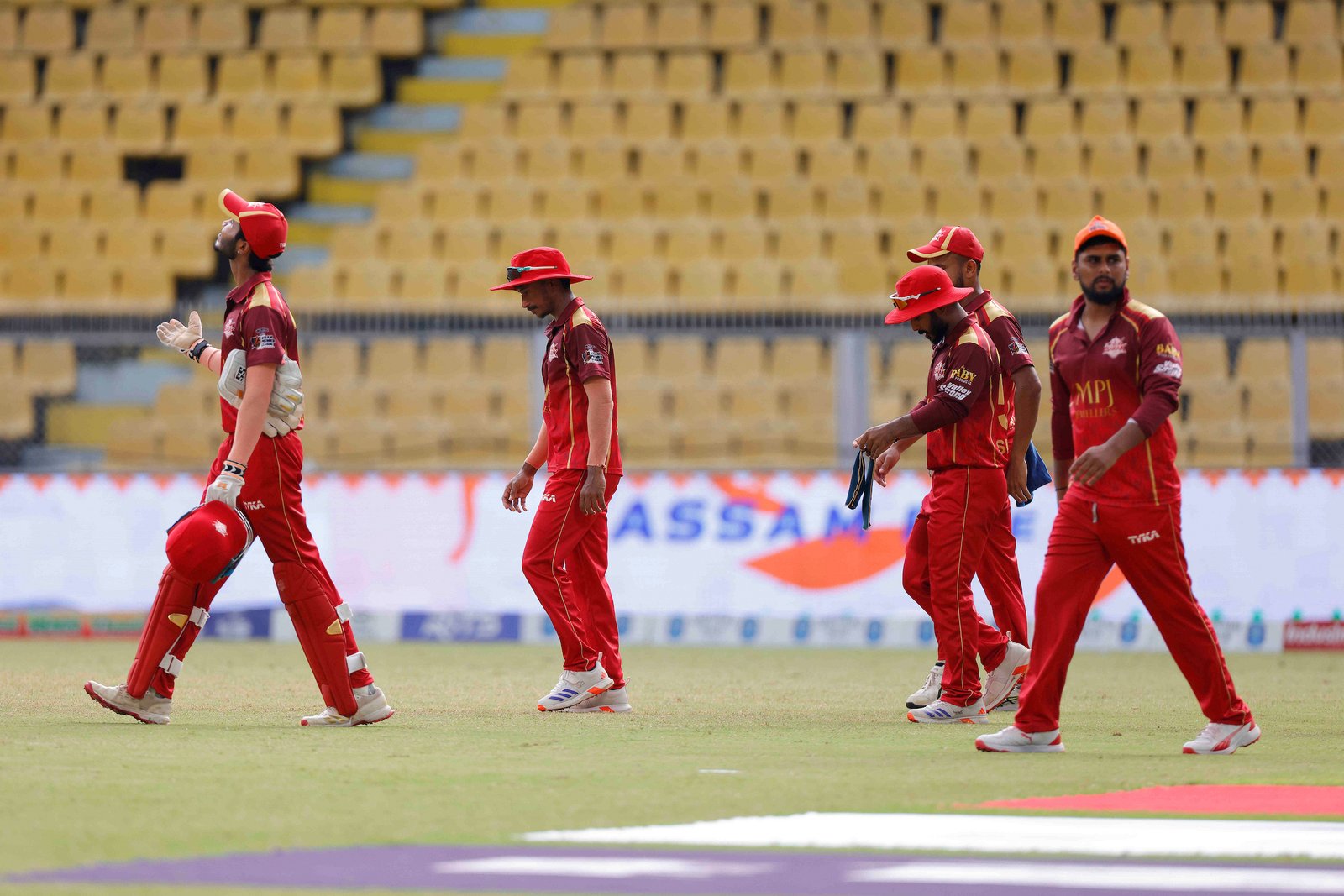 Team Barak Legends walking in during Match 29 of the APL T20 between Charaideo Sunrisers and Barak Legends at ACA Stadium, Barsapara, Guwahati, India, on August 15, 2026.

Photo by R.Param / CREIMAS