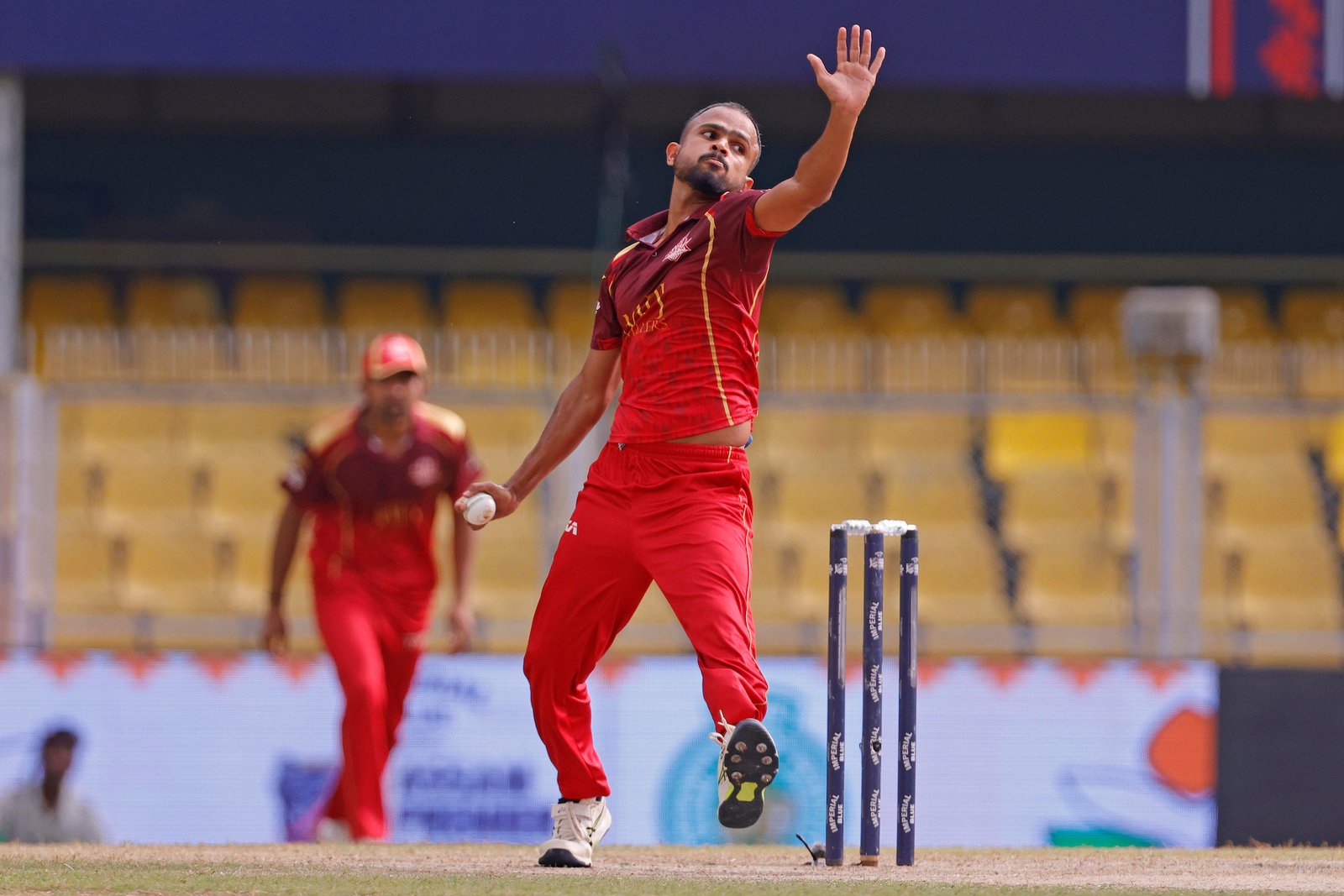 Bhargab Pratim Lakhar of team Barak Legends bowling during Match 29 of the APL T20 between Charaideo Sunrisers and Barak Legends at ACA Stadium, Barsapara, Guwahati, India, on August 15, 2026.

Photo by R.Param / CREIMAS