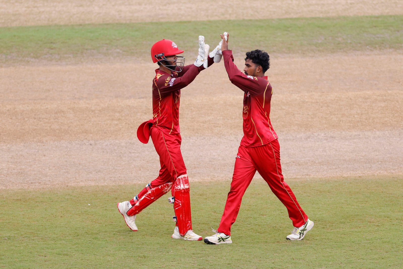 Dyutimoy Nath of team Jorhat Stallions and Mohit Thakur of team Barak Legends celebrates the wicket of Erik Roy of team Jorhat Stallions during Match 11 of the APL T20 between Barak Legends and Jorhat Stallions at ACA Stadium, Barsapara, Guwahati, India, on August 6, 2026.

Photo by R.Param / CREIMAS