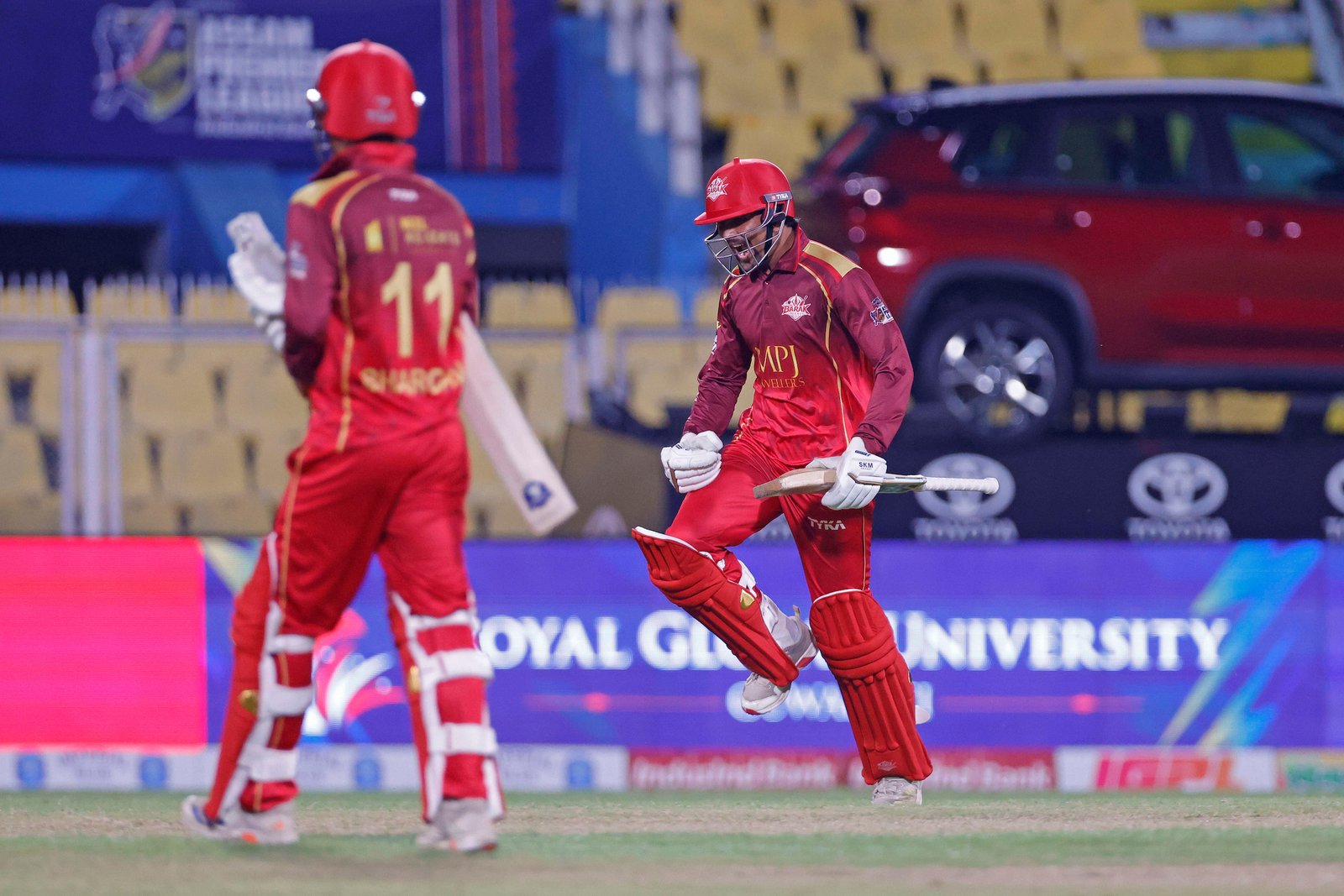 Team Barak Legends wins the match by 3 wickets during Match 7 of the APL T20 between Barak Legends and Guwahati Royals at ACA Stadium, Barsapara, Guwahati, India, on August 4, 2026.

Photo by R.Param / CREIMAS