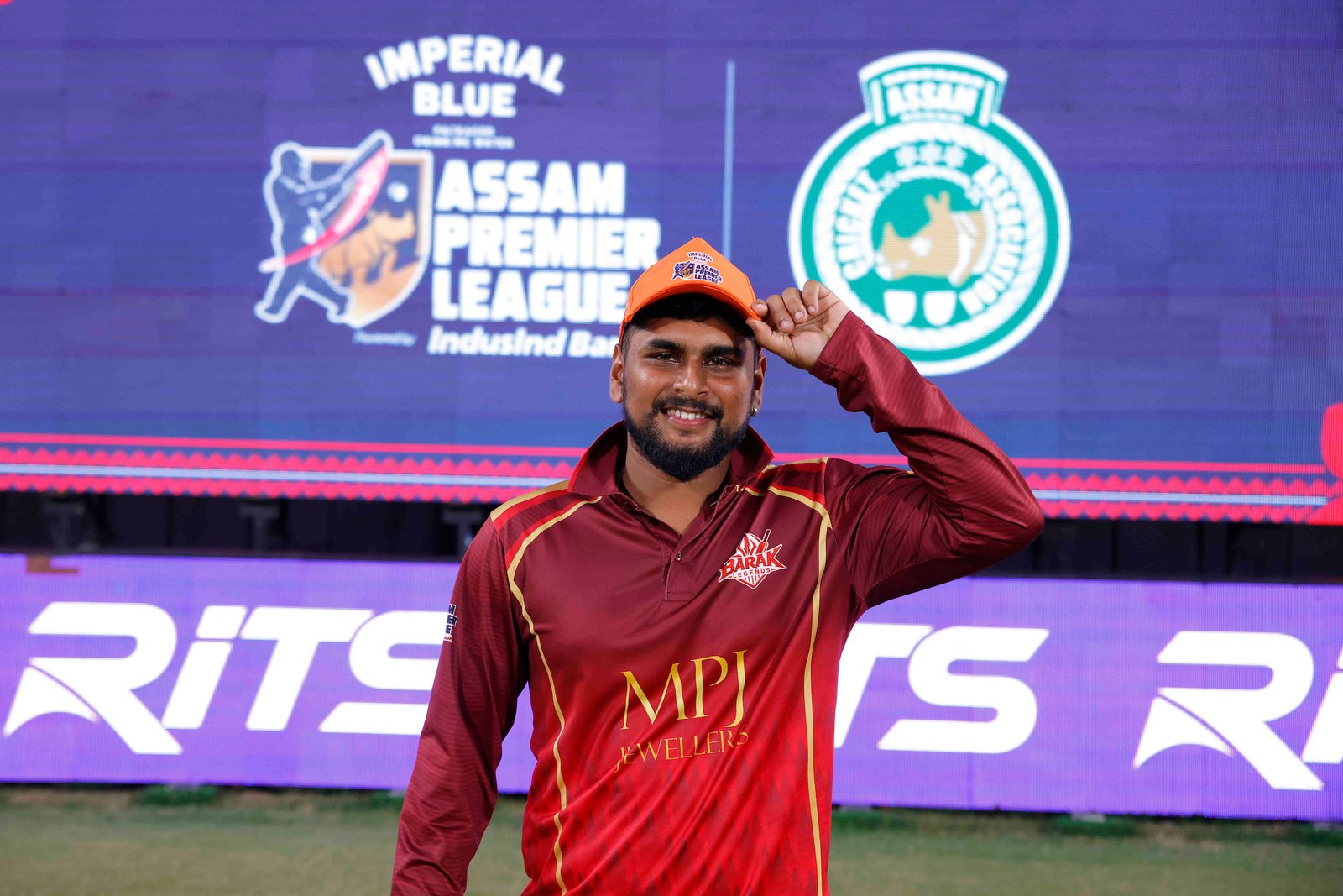 Bishal Saha of team Barak Legends wins orange cap during Match 11 of the APL T20 between Barak Legends and Jorhat Stallions at ACA Stadium, Barsapara, Guwahati, India, on August 6, 2026.

Photo by R.Param / CREIMAS