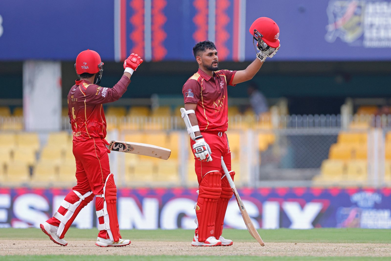 Bishal Saha of team Barak Legends reaches his half century during Match 3 of the APL T20 between Barak Legends and Nagaon Rangers at ACA Stadium, Barsapara, Guwahati, India, on August 2, 2026.

Photo by R.Param / CREIMAS