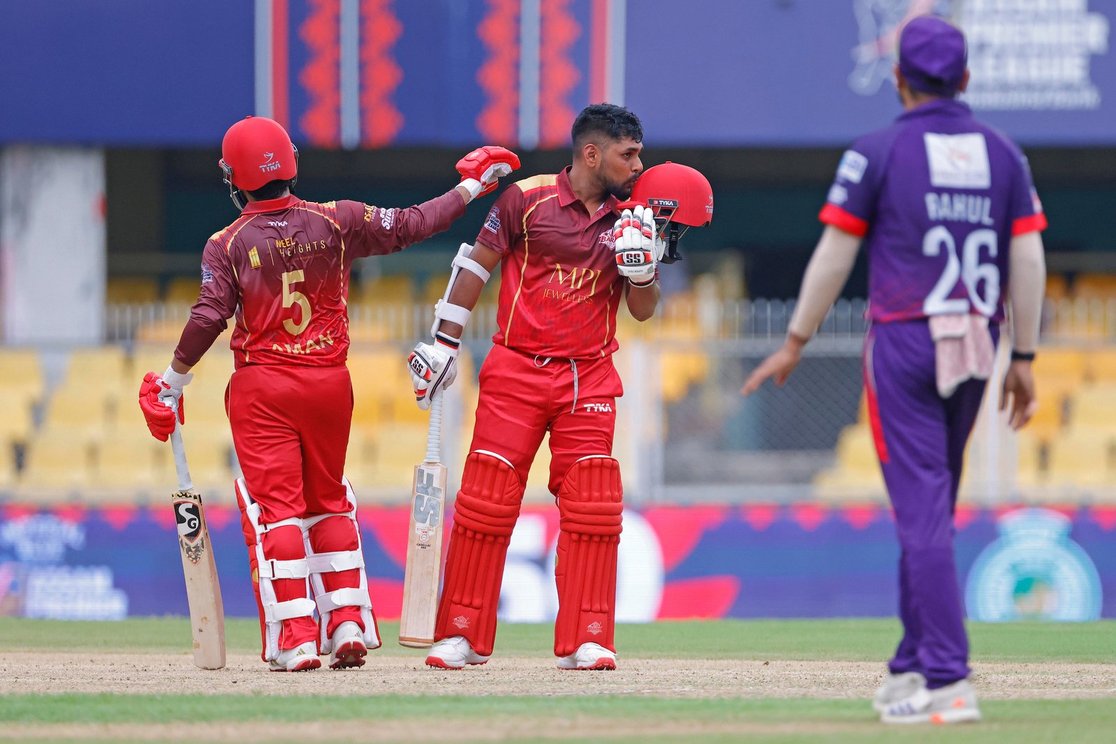 Bishal Saha of team Barak Legends reaches his half century during Match 3 of the APL T20 between Barak Legends and Nagaon Rangers at ACA Stadium, Barsapara, Guwahati, India, on August 2, 2026.

Photo by R.Param / CREIMAS