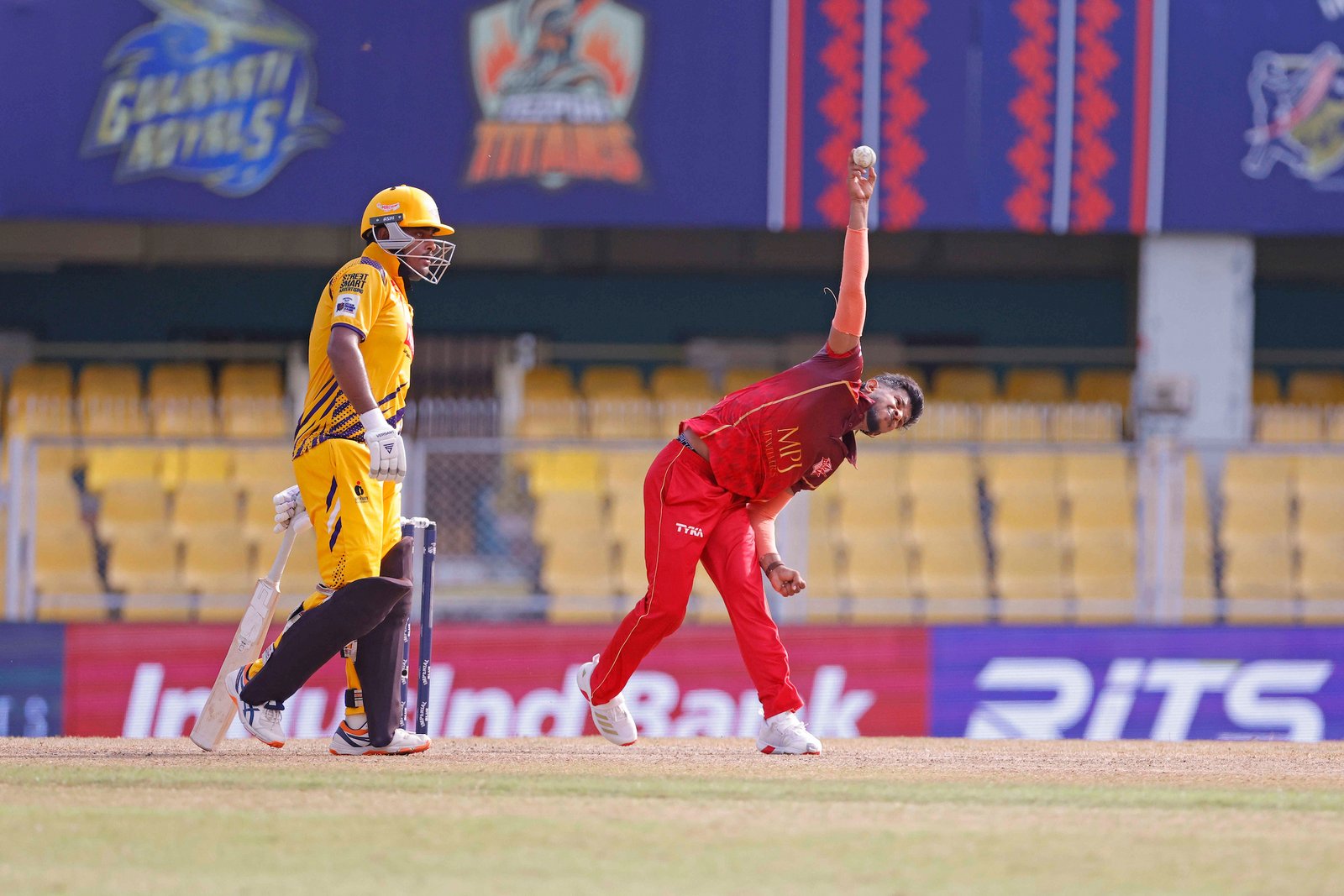 Abdul Ajij Kuraishi of team Barak Legends bowling during Match 17 of the APL T20 between Barpeta Braves and Barak Legends at ACA Stadium, Barsapara, Guwahati, India, on August 9, 2026.

Photo by R.Param / CREIMAS
