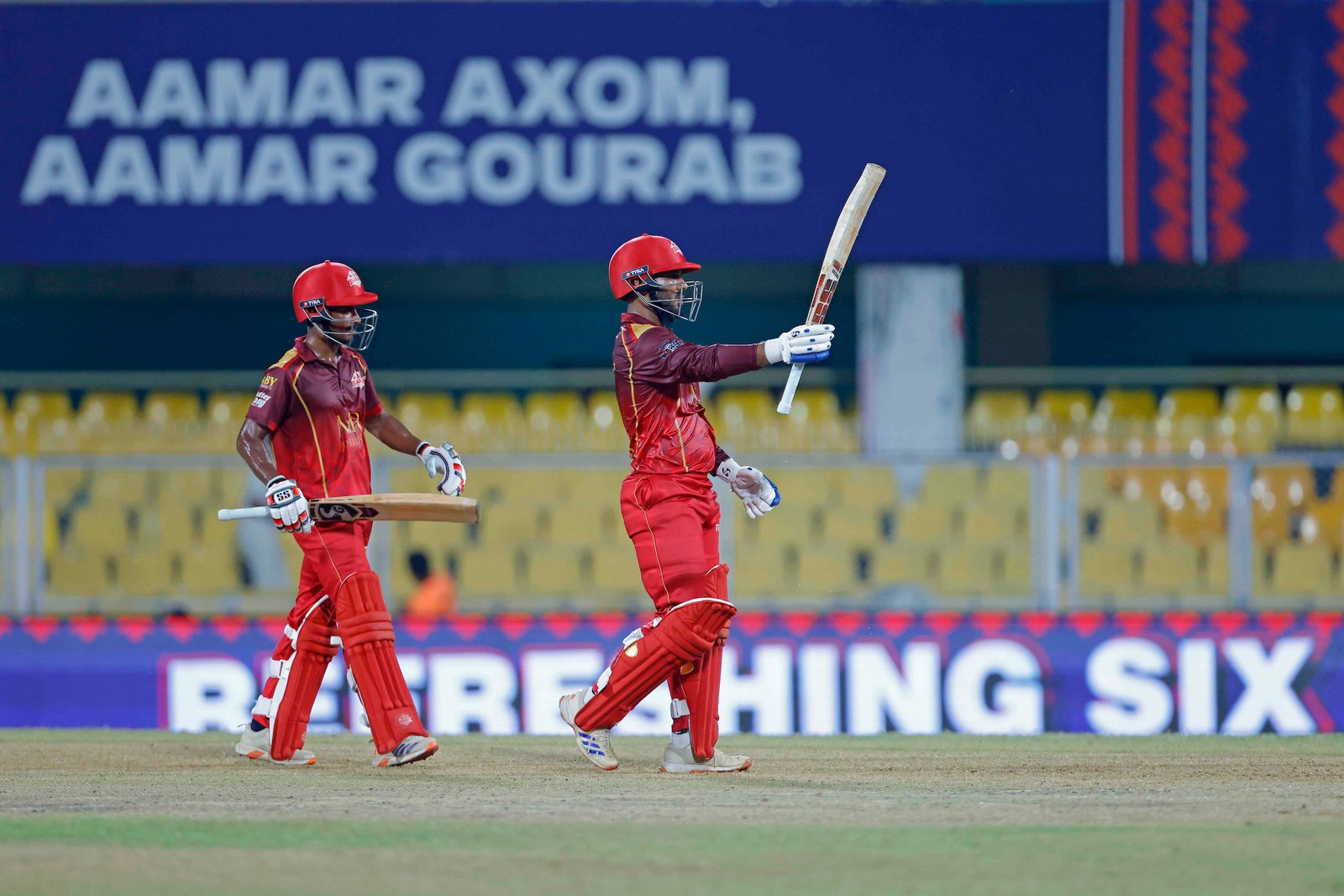 Sibsankar Roy (C) of team Barak Legends reaches his half century during Match 28 of the APL T20 between Dibrugarh Warriors and Barak Legends at ACA Stadium, Barsapara, Guwahati, India, on August 14, 2026.

Photo by R.Param / CREIMAS