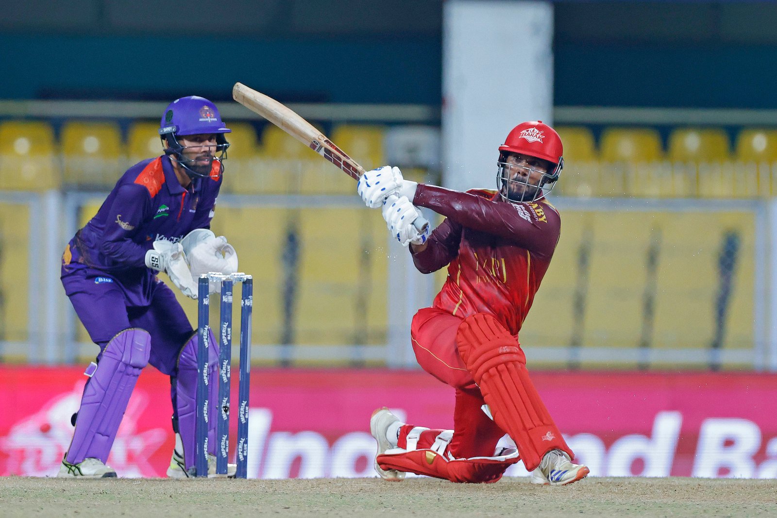 Sibsankar Roy (C) of team Barak Legends batting during Match 28 of the APL T20 between Dibrugarh Warriors and Barak Legends at ACA Stadium, Barsapara, Guwahati, India, on August 14, 2026.

Photo by R.Param / CREIMAS