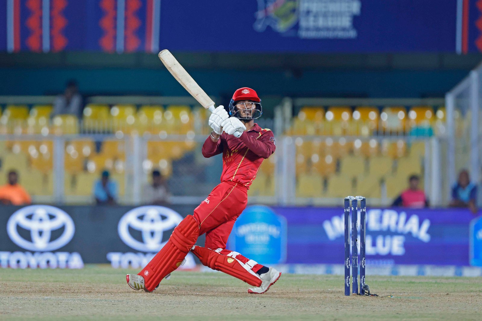 Shraban Khound of team Barak Legends facing wide ball during Match 28 of the APL T20 between Dibrugarh Warriors and Barak Legends at ACA Stadium, Barsapara, Guwahati, India, on August 14, 2026.

Photo by R.Param / CREIMAS