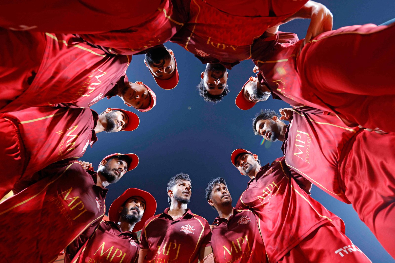 Team Barak Legends make a huddle during Match 24 of the APL T20 between Tezpur Titans and Barak Legends at ACA Stadium, Barsapara, Guwahati, India, on August 12, 2026.

Photo by R.Param / CREIMAS