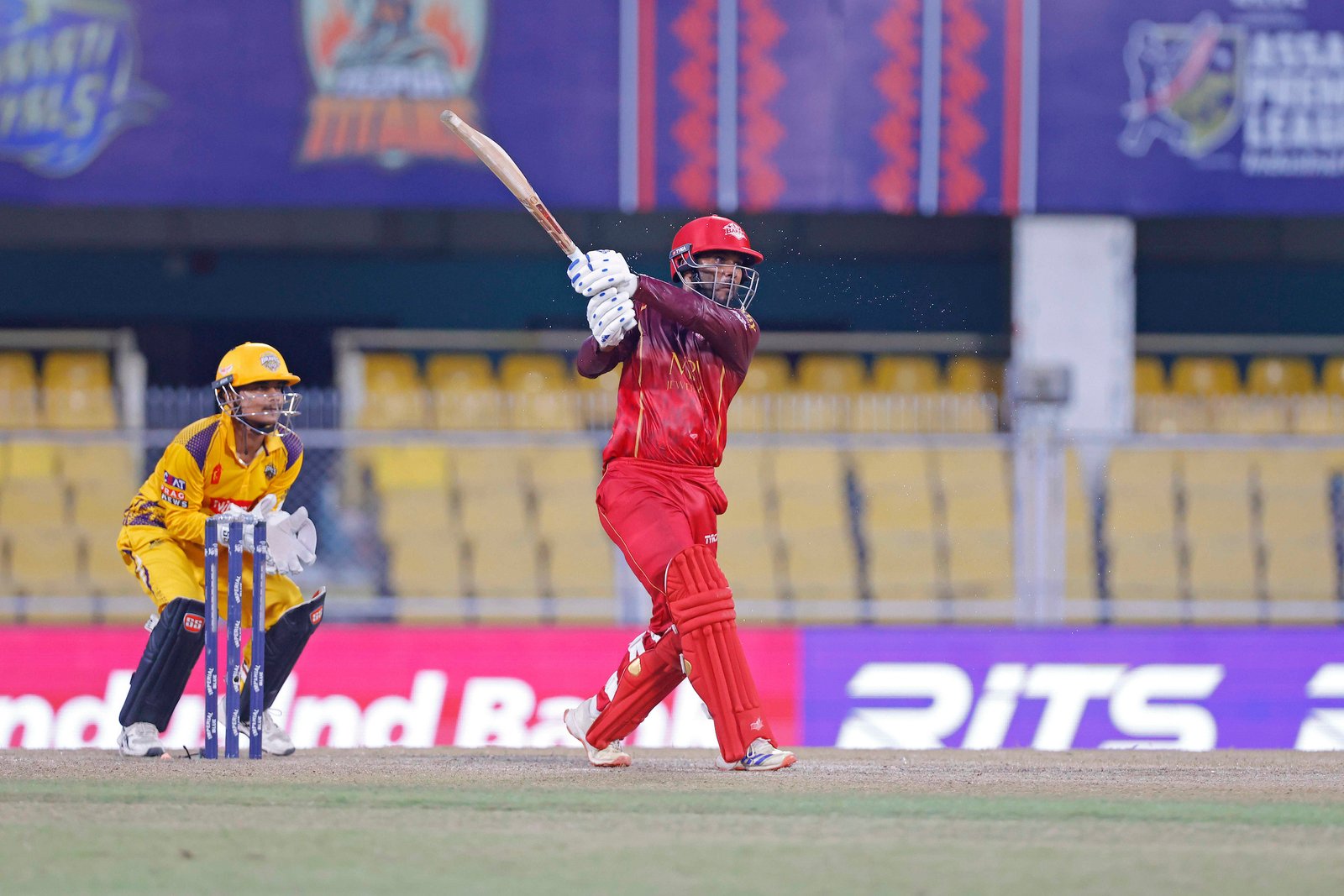 Sibsankar Roy (C) of team Barak Legends batting during Match 17 of the APL T20 between Barpeta Braves and Barak Legends at ACA Stadium, Barsapara, Guwahati, India, on August 9, 2026.

Photo by R.Param / CREIMAS